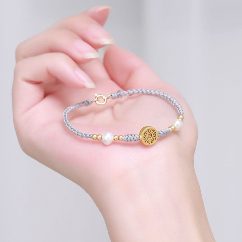 KarmaRipple's Bronze Coin Fortune Tree Pearl Fortune Blue Rope Woven Bracelet p26