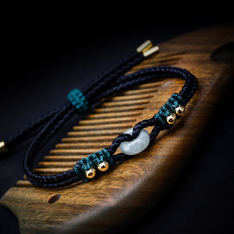 KarmaRipple's Round Peace Buckle Jade Abundance Wealth String Bracelet p28