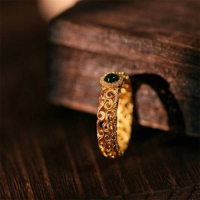 KarmaRipple's 925 Sterling Silver Cyan Jade Success Fortune Ring p6