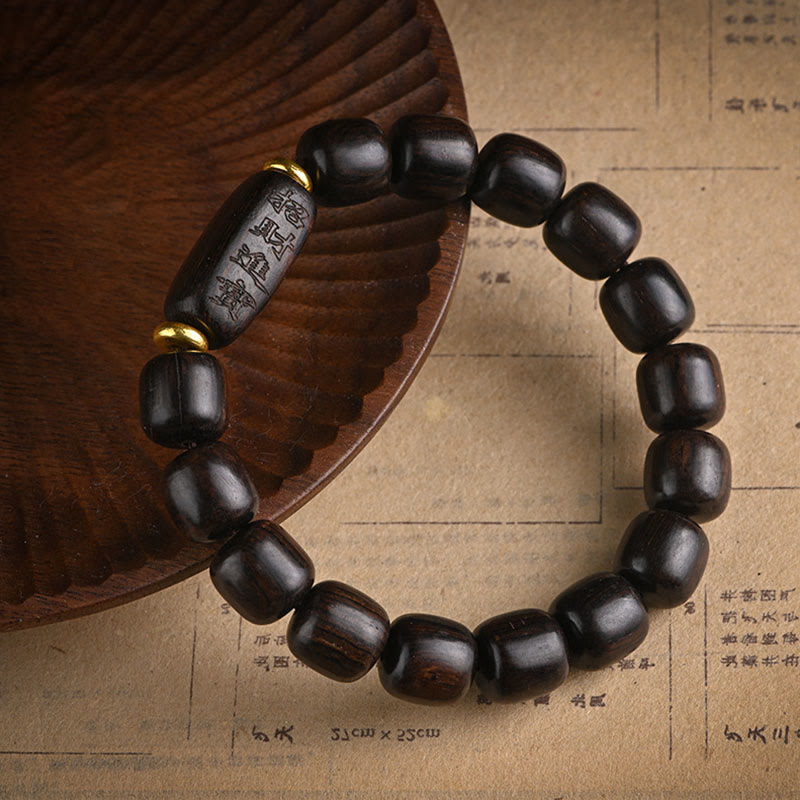 KarmaRipple's Tibetan Ebony Wood Barrel Beadwork Fortunate And Treasure Balance Bracelet p2