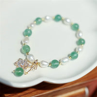 KarmaRipple's Authentic Green Strawberry Quartz Pearl Flower Talisman Love Bracelet