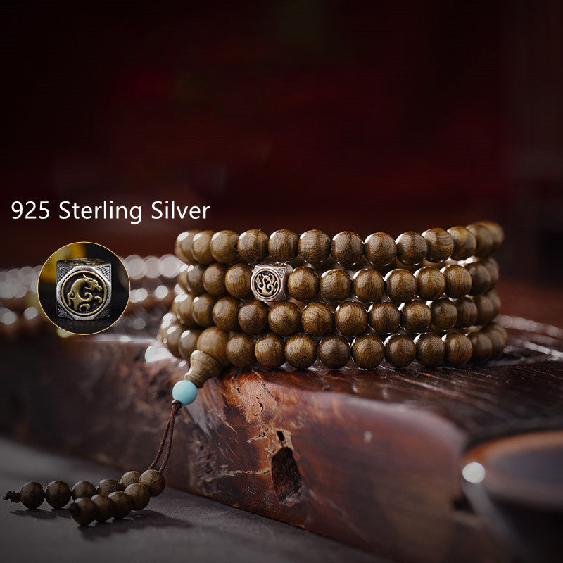 KarmaRipple's 108 Mala Beadwork 999 Gold Brunei Agarwood Heart Sutra Amber Red Agate Strength Meditation Bracelet p22