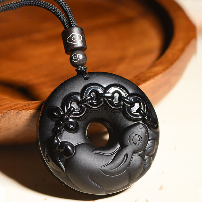 KarmaRipple's Chinese Zodiac Authentic Black Obsidian Peace Buckle Strength Pendant Necklace p15