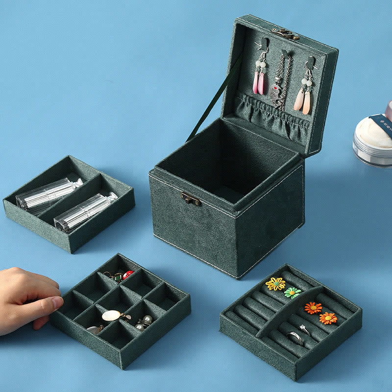KarmaRipple's Jewelry Box Organizer Three-Layer Jewelry Storage Box Flannel Gift Box p18