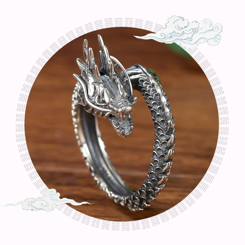 KarmaRipple's 925 Sterling Silver Vintage Dragon Success Protection Strength Adjustable Ring p9