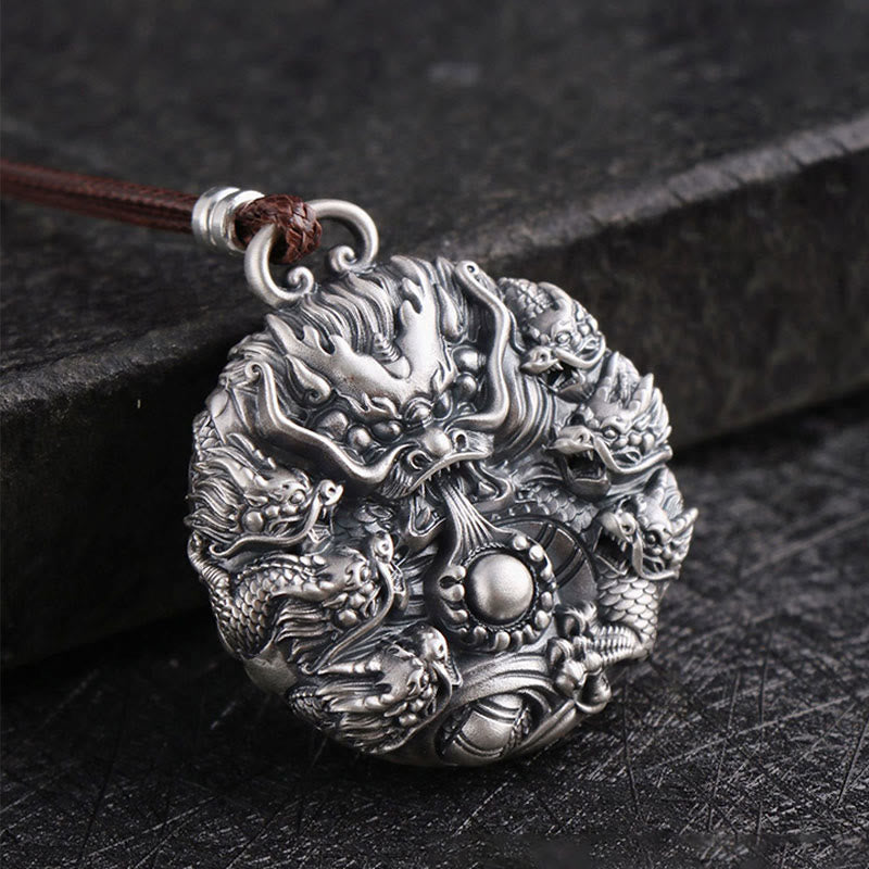 KarmaRipple's 999 Sterling Silver Nine Dragons Playing With A Pearl Fortune Protection Pendant Necklace p11