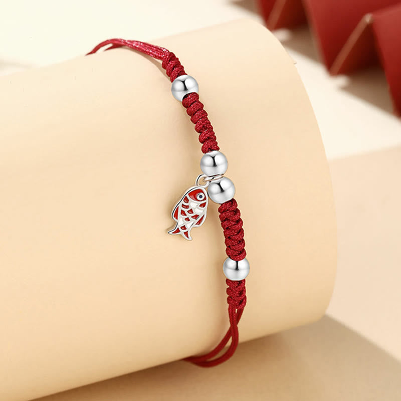 KarmaRipple's 925 Sterling Silver Fortune Koi Fish Wealth Handcrafted Woven Red Bracelet p2