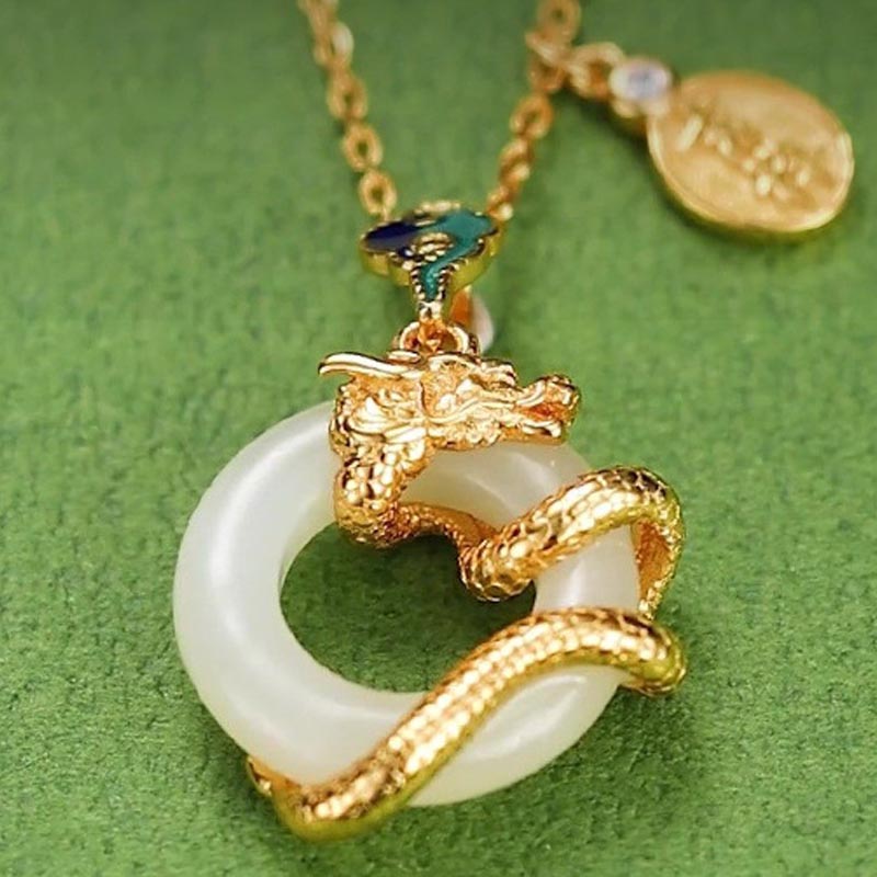 KarmaRipple's Year Of The Dragon 925 Sterling Silver Hetian Ivory Jade Peace Buckle Auspicious Clouds Success Pendant Necklace p4