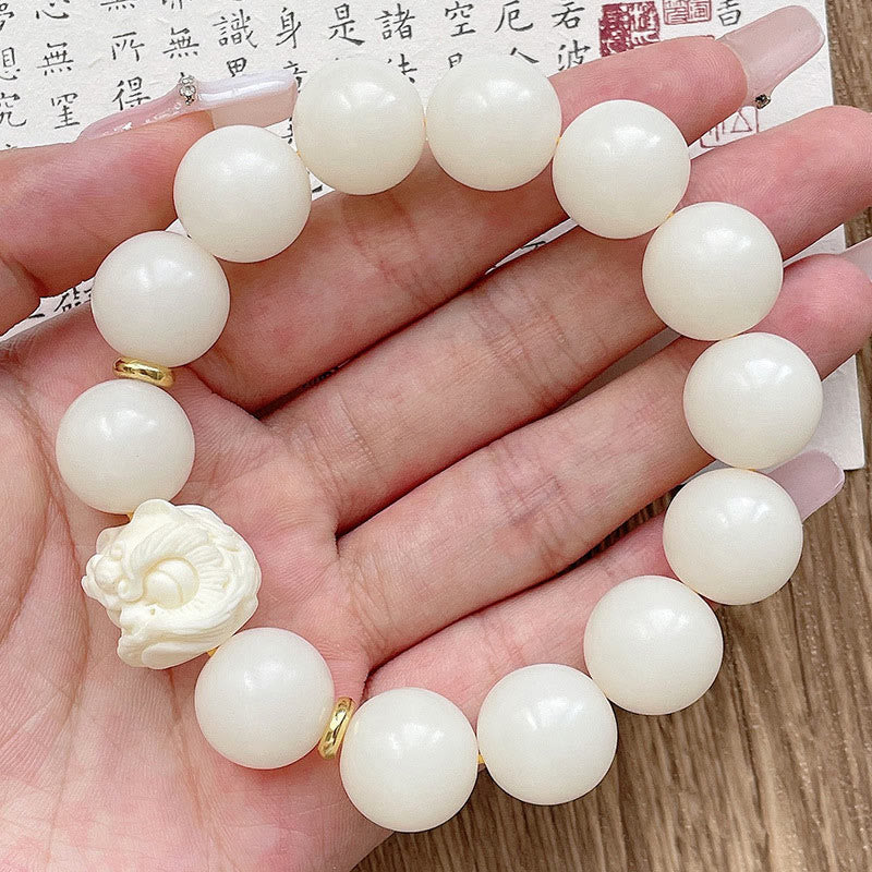 KarmaRipple's Silver Sheen Obsidian Bodhi Seed Ivory Fruit Dancing Lion Protection Bracelet p2