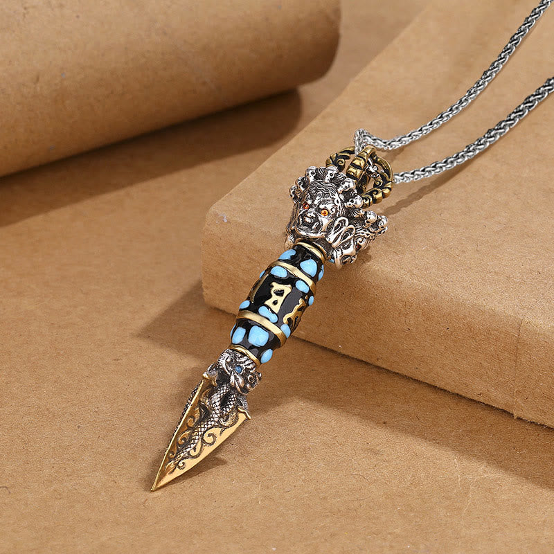 KarmaRipple's Tibet Om Mani Padme Hum Dzi Bead Dorje Vajra Pattern Wealth Rotatable Pendant Necklace p9