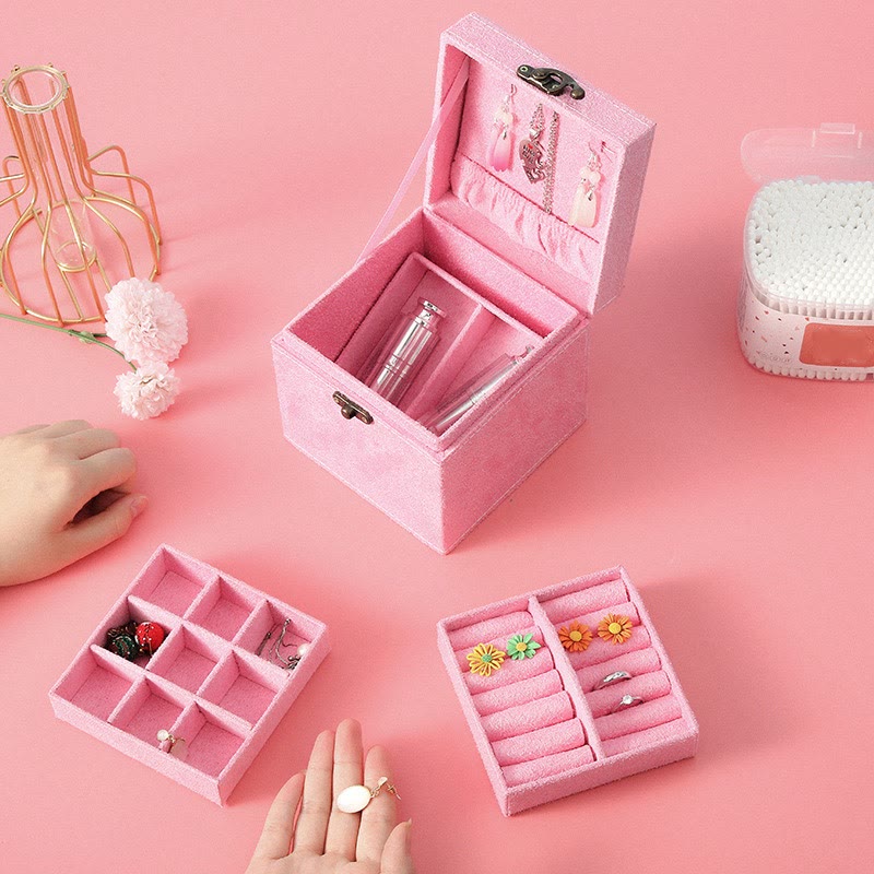 KarmaRipple's Jewelry Box Organizer Three-Layer Jewelry Storage Box Flannel Gift Box p3