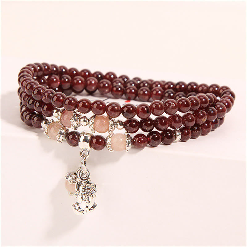 KarmaRipple's Authentic Garnet Strawberry Quartz Green Beans PiXiu Protection Triple Wrap Bracelet p6