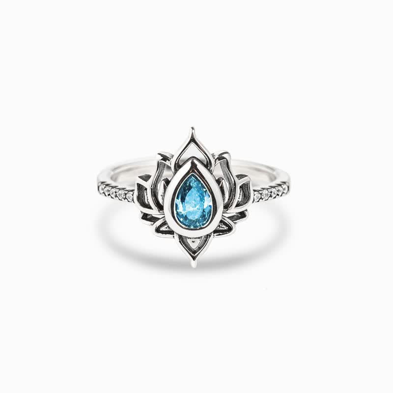 KarmaRipple's Sterling Silver Lotus Zircon Blessing Protection Ring p1
