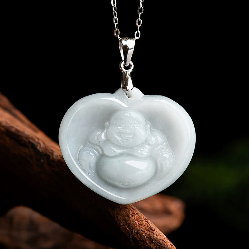 KarmaRipple's 925 Sterling Silver Laughing Buddha Ivory Jade Fortune Blessing Pendant Necklace p1