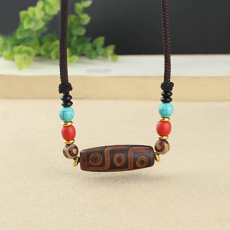 KarmaRipple's Tibetan Nine-Eye Dzi Bead Three-eyed Dzi Bead Protection String Necklaces Necklace p9