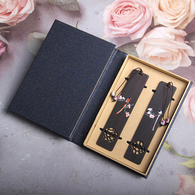 KarmaRipple's Oriole Bird Flower Ebony Wood Bookmarks With Gift Box p8