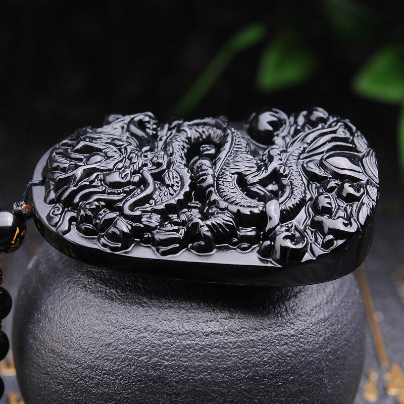 KarmaRipple's Black Obsidian Stone Dragon Fulfilment Necklace Pendant p4