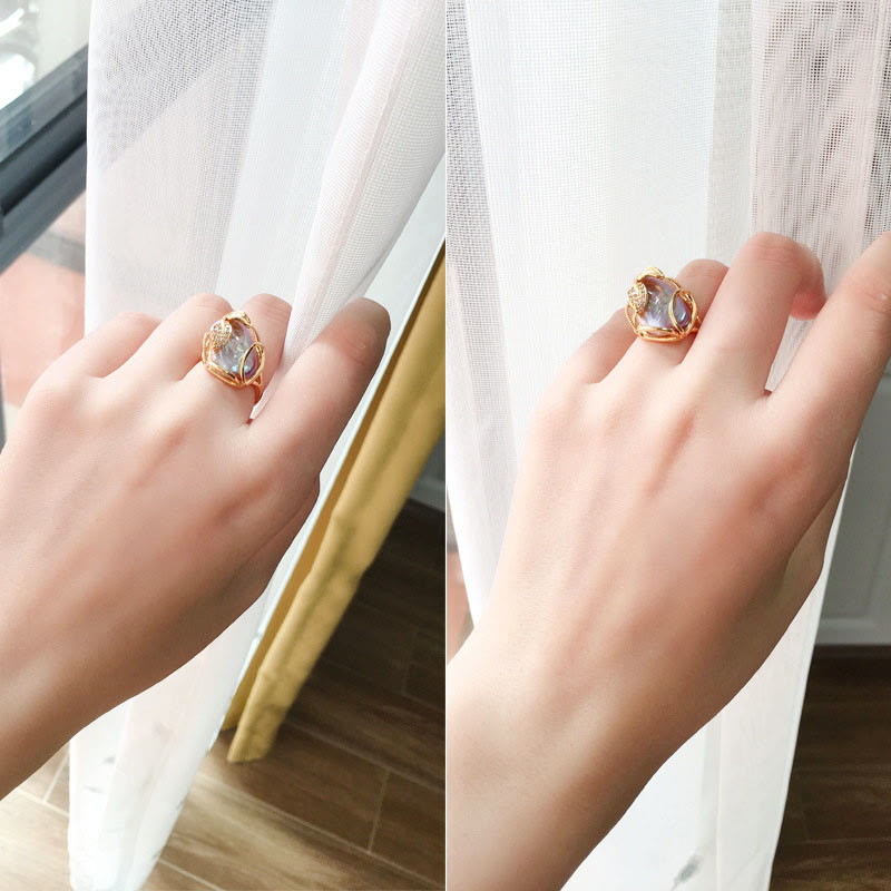 KarmaRipple's Pearl Bronze Plated Gold Flower Happiness Wealth Ring p8