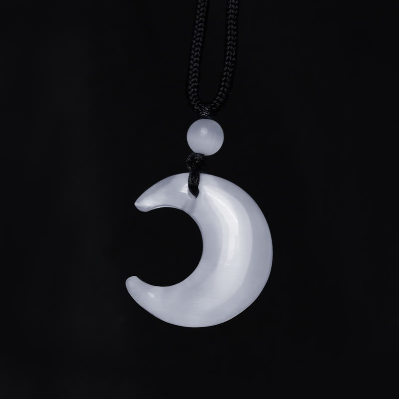 KarmaRipple's Authentic Silver Sheen Obsidian Selenite Gemstone Crescent Moon Yin Yang Pair Protection Pendant Necklace p11