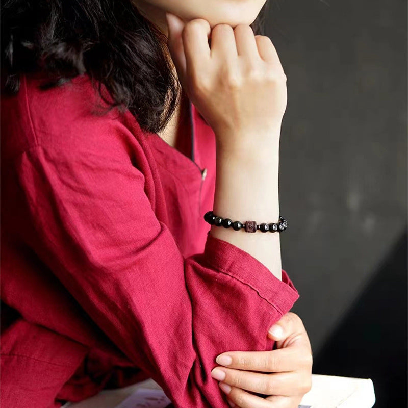 KarmaRipple's Authentic Gold Sheen Obsidian Rainbow Obsidian Om Mani Padme Hum Fu Character Balancing Bracelet p44