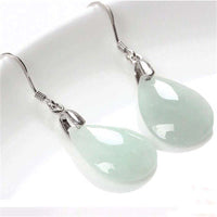 KarmaRipple's 925 Sterling Silver Jade Water Drop Fortune Dangle Earrings