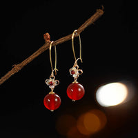 KarmaRipple's 925 Sterling Silver Red Agate Flower Beaded Confidence Earrings