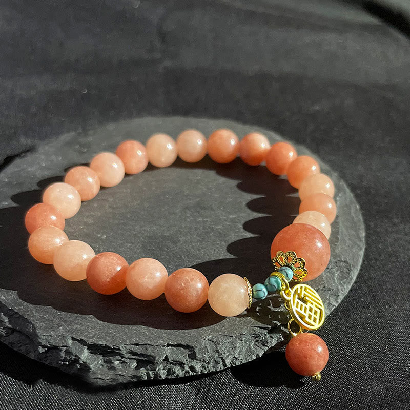 KarmaRipple's Authentic Orange Stone Turquoise Fu Character Talisman Fortune Fortune Bracelet p12