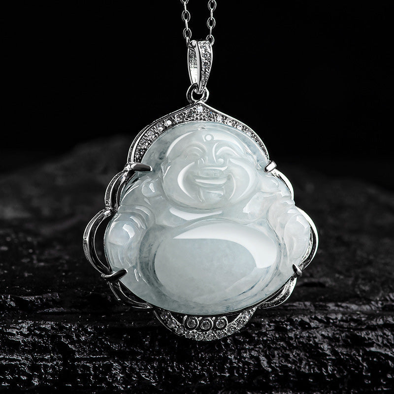 KarmaRipple's 925 Sterling Silver Laughing Buddha Authentic Jade Abundance Pendant Necklace p5