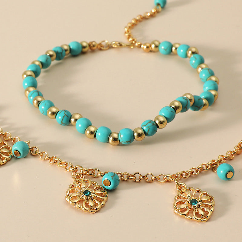 KarmaRipple's 2Pcs Turquoise Stone Flower Protection Bracelet Anklet p4