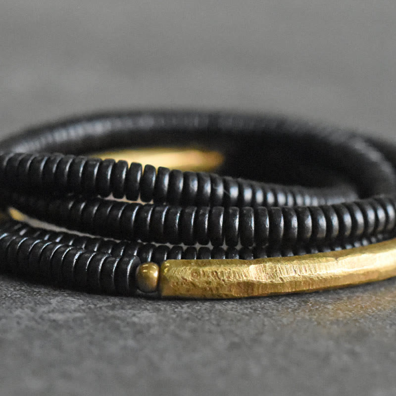 KarmaRipple's Ebony Wood Bronze Balance Multilayered Bracelet p9