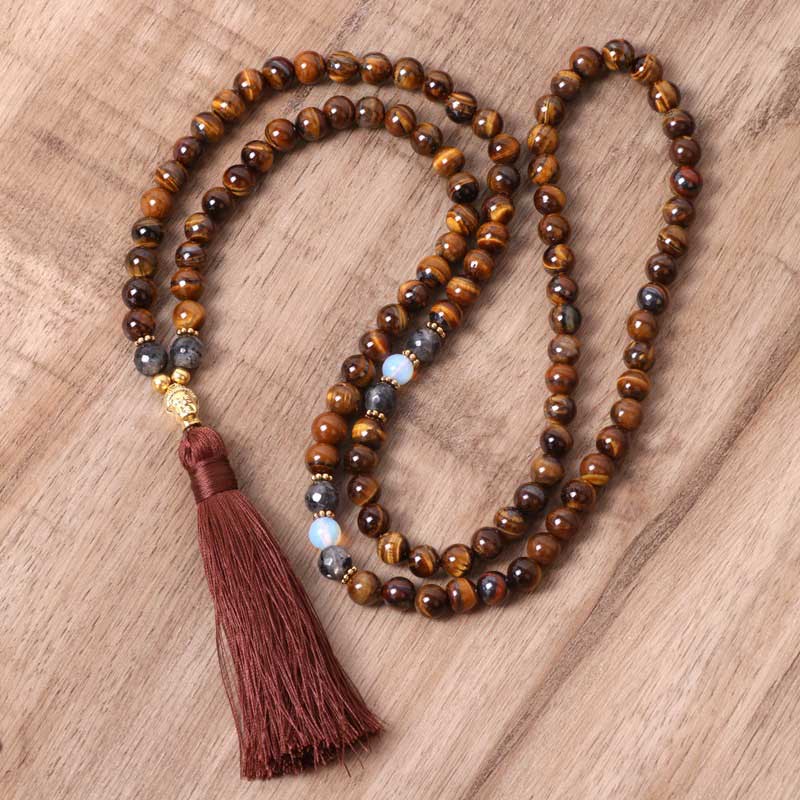 KarmaRipple's Tibetan Tiger Eye Buddha Strength Power Beaded Tassel Necklace Pendant p8
