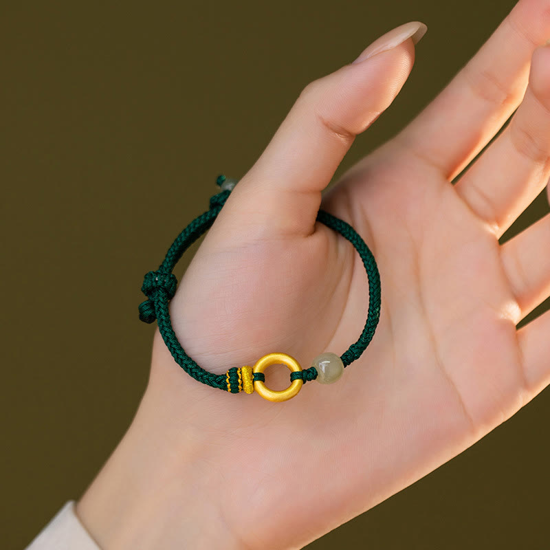 KarmaRipple's 999 Sterling Silver Peace Buckle Hetian Jade Bead Fortune Green Rope Woven Bracelet p6
