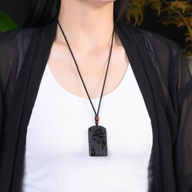 KarmaRipple's Black Obsidian Dragon Phoenix Success Pendant Necklace p3