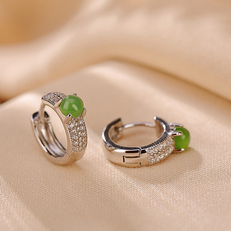 KarmaRipple's 925 Sterling Silver Round Cyan Jade Success Stud Earrings p6