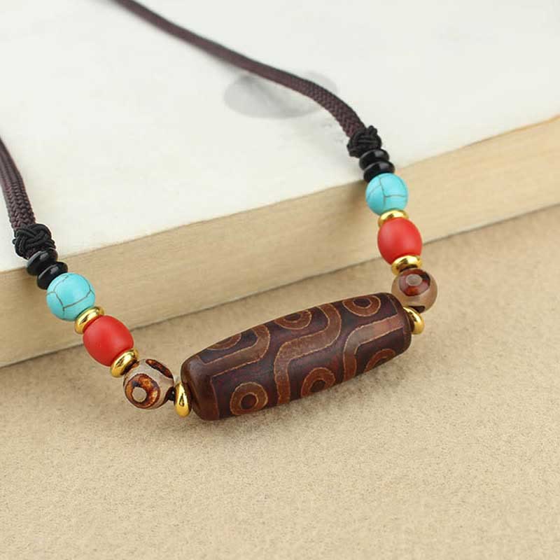 KarmaRipple's Tibetan Nine-Eye Dzi Bead Three-eyed Dzi Bead Protection String Necklaces Necklace p10