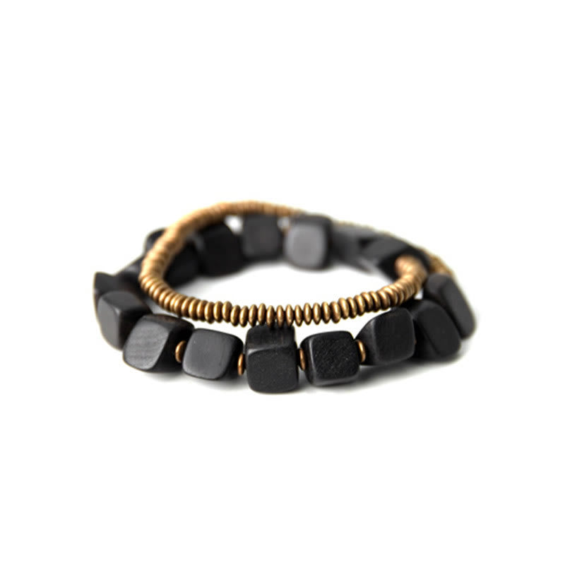 KarmaRipple's Tibetan Ebony Wood Bronze Peace Double Wrap Bracelet p9