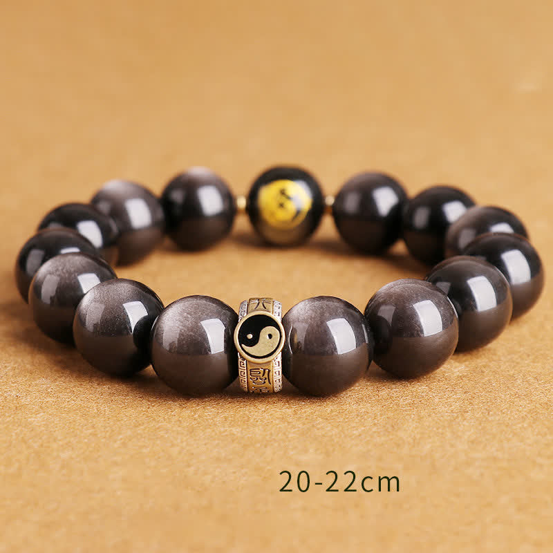 KarmaRipple's 925 Sterling Silver Black Obsidian Gold Sheen Obsidian Silver Sheen Obsidian Yin Yang Protection Bracelet p36