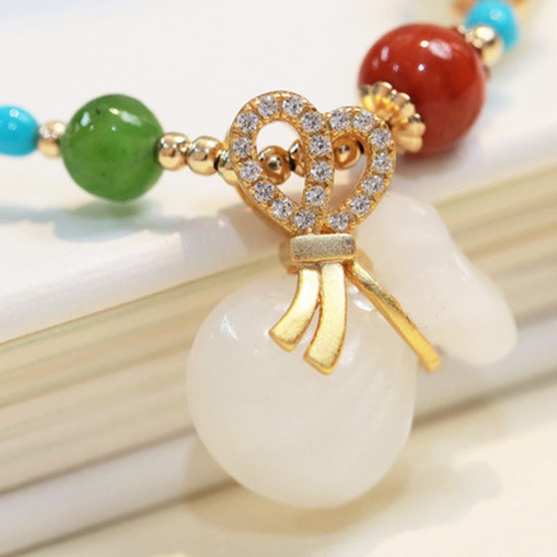 KarmaRipple's Authentic Hetian Ivory Jade 14K Gold Plated Money Bag Blessing Bracelet p6