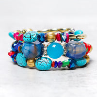 KarmaRipple's Multilayer Irregular Turquoise Agate Beadwork Blessing Bracelet