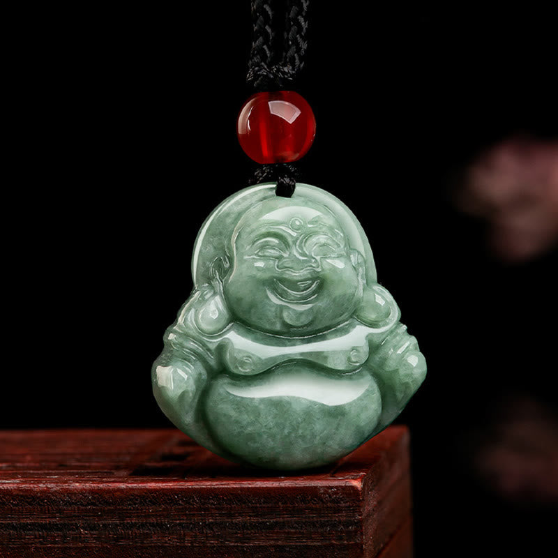 KarmaRipple's Authentic Green Jade Laughing Buddha Fortune Abundance Pendant Necklace p3