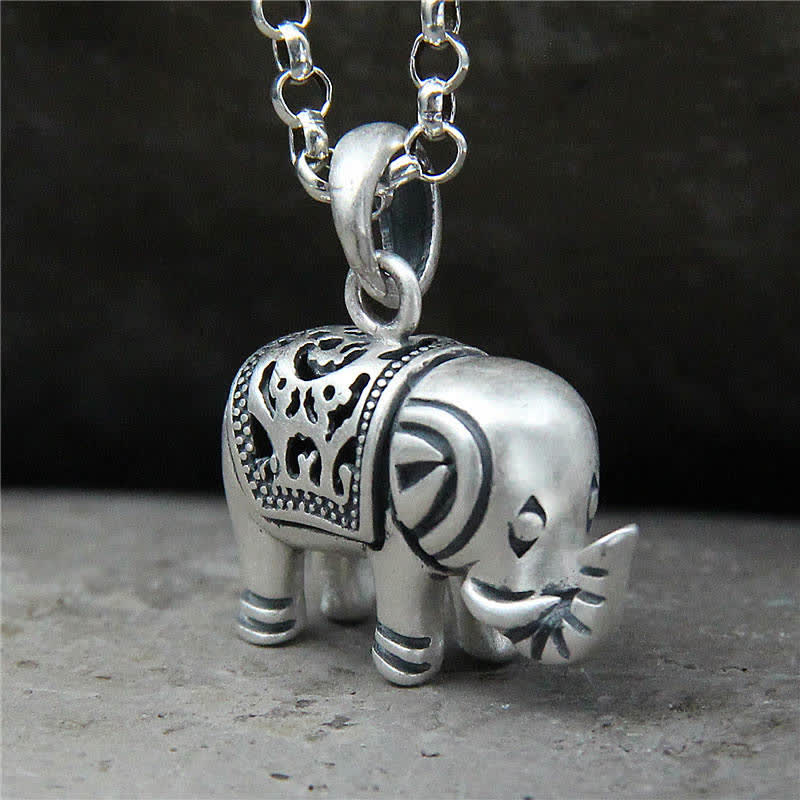 KarmaRipple's 990 Sterling Silver Elephant Strength Pendant Necklace p1