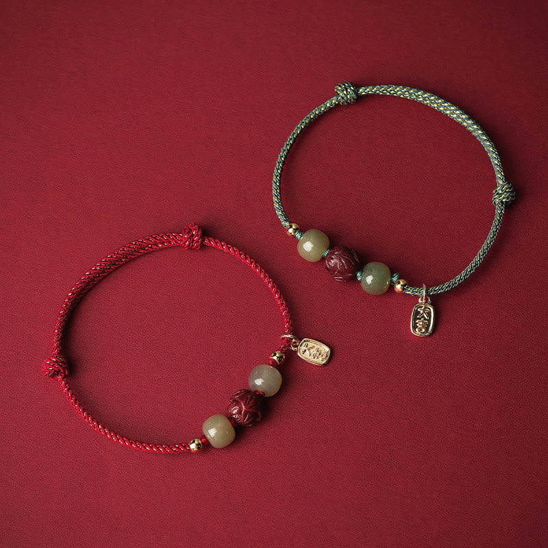 KarmaRipple's 14K Gold Plated Hetian Jade Cinnabar Lotus Fortune Handcrafted Rope Bracelet p5