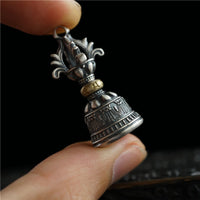 KarmaRipple's Tibet 925 Sterling Silver Om Mani Padme Hum Dorje Bell Vajra Engraved Enlightenment Necklace Hanging Decoration