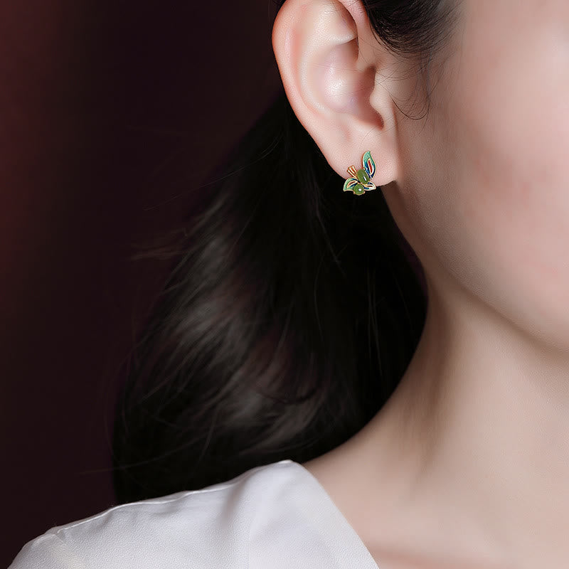 KarmaRipple's 925 Sterling Silver Plated Gold Authentic Cyan Jade Butterfly Fortune Balancing Earrings p6