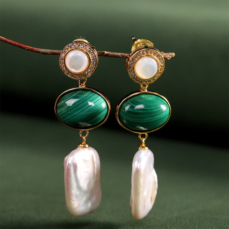 KarmaRipple's 925 Sterling Silver Authentic Baroque Pearl Malachite Balancing Wisdom Drop Earrings p5