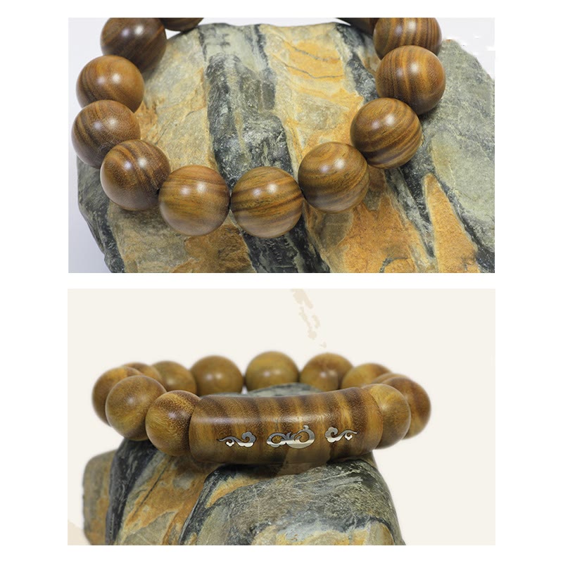 KarmaRipple's 999 Sterling Silver Green Sandalwood Om Mani Padme Hum Dragon Phoenix Dharmachakra Inlaid Peace Bracelet p13