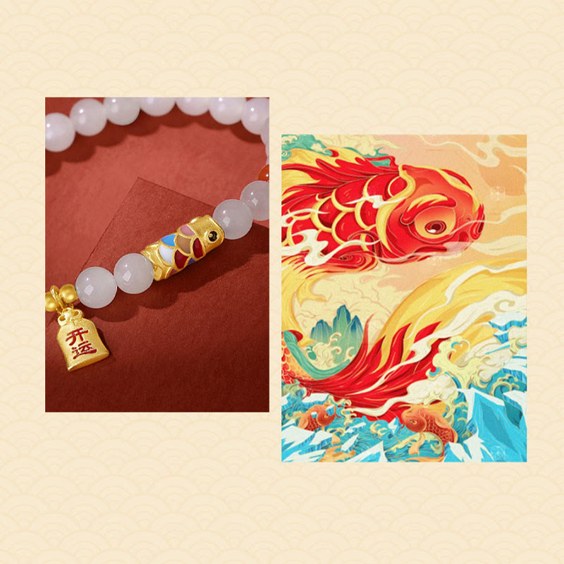 KarmaRipple's 925 Sterling Silver Hetian Ivory Jade Red Agate Koi Fish Fortune Happiness Bracelet p9