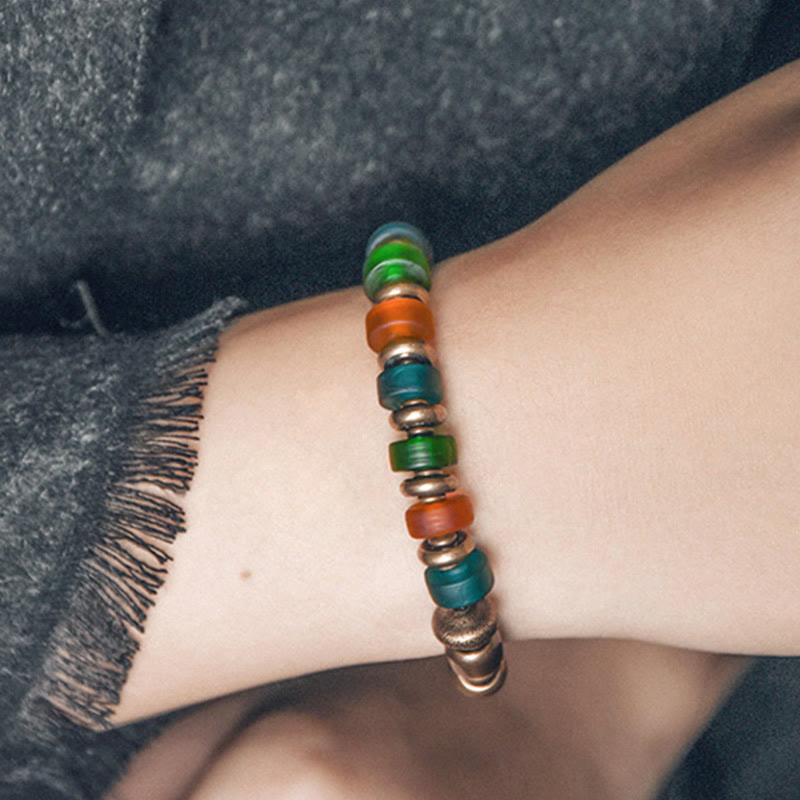 KarmaRipple's Tibetan Colorful Glass Beadwork Bronze Wealth Bracelet p4