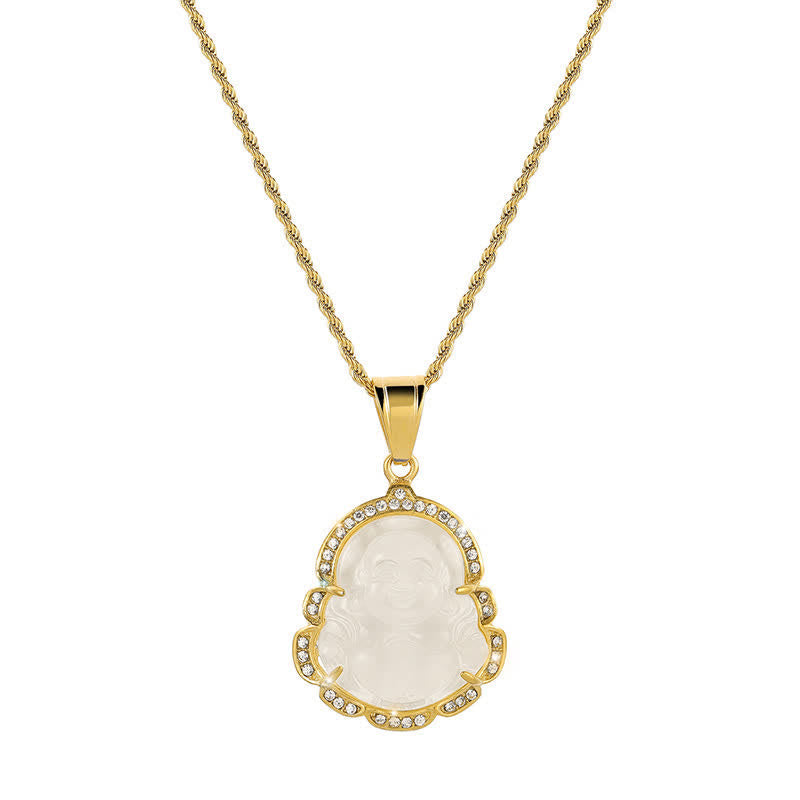 KarmaRipple's 18K Gold Filled Laughing Buddha Jade Fortune Pendant Chain Necklace p2