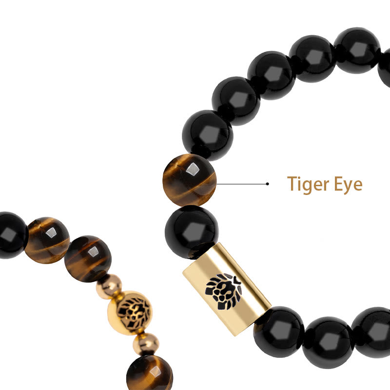 KarmaRipple's Black Onyx Tiger Eye Bead Lion Engraved Protection Bracelet p10